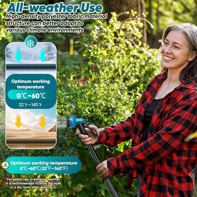 Garden Hose 100FT, Non-Expanding Lightweight Water Hose With 10-Function Nozzle, Leak-Proof, No-Knot, Easy to Carry and store, Wear-Resistant, Sturdy, 3/4GHT, Designed for Garden, Yard, Outdoor