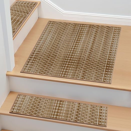 Non Slip Stair Treads for Wooden Steps, 1 Pack 30"x30" Washable Carpet | 30x30 in soft chenille polyester stair treads with reusable TPE backing for indoor wood stairs, dogs, kids, and seniors