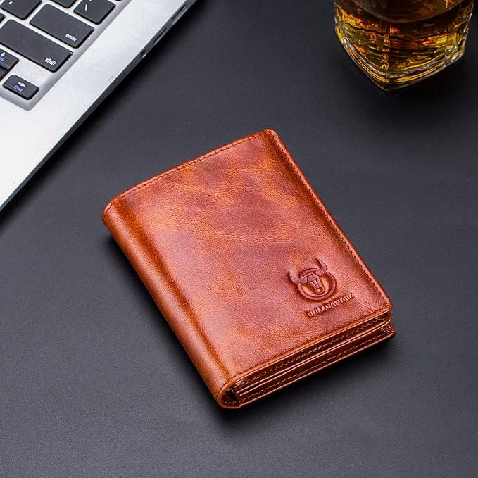 BULLCAPTAIN Large Capacity Genuine Leather Wallet for Men QB-027 | Bifold Wallet,RFID Blocking,Credit Card Holder,15 Card Slots,Special Expandable Design,gift choice