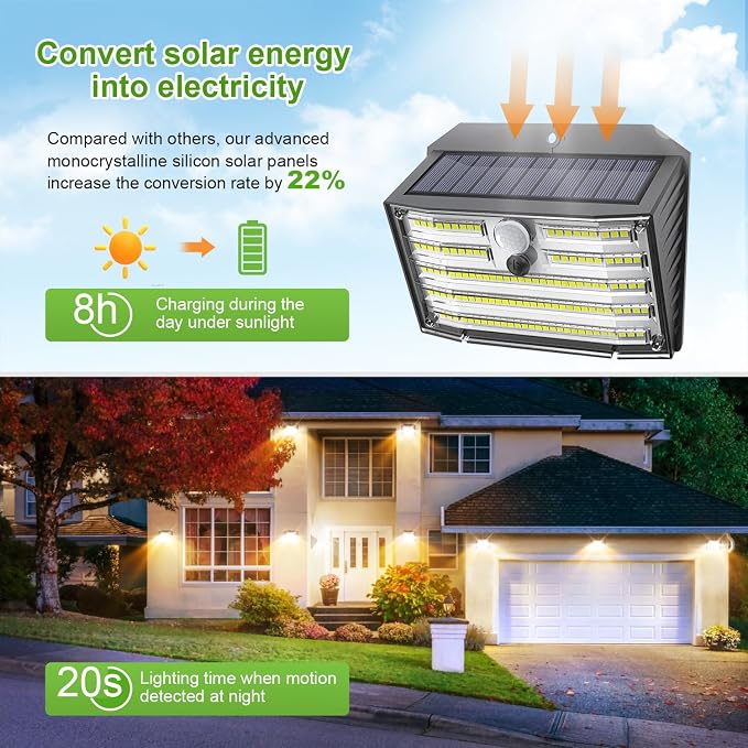[16 Packs] Solar Motion Lights Outdoor, Ultra Bright Solar Fence Lights with Motion Sensor, IP65 Waterproof Security Light 3 Modes, 270° Lighting Angle, Wall Lights for Deck Patio Fence Garage Door