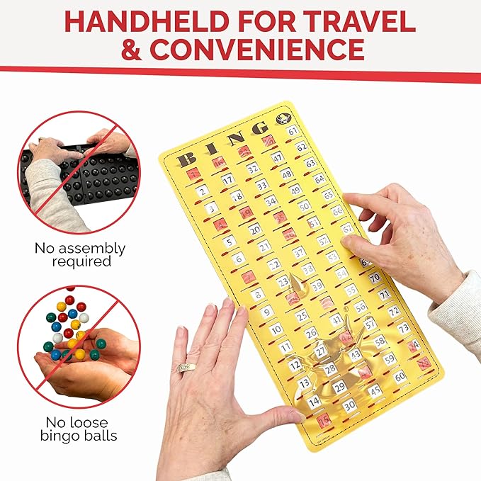 MR CHIPS Jam-Proof Finger Tip Master Bingo Card with Sliding Windows Large Cardboard Calling Cards Gold Rush Style