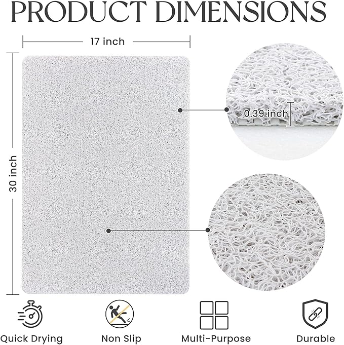 Bathtub Mat Non Slip, 30x17 Inch Shower Mats for Inside Shower, PVC Loofah Bathroom Mat Quick Dry with Drain Hole, Phthalate-Free Bath Mats for Shower Bathroom Tub and Wet Areas (White)