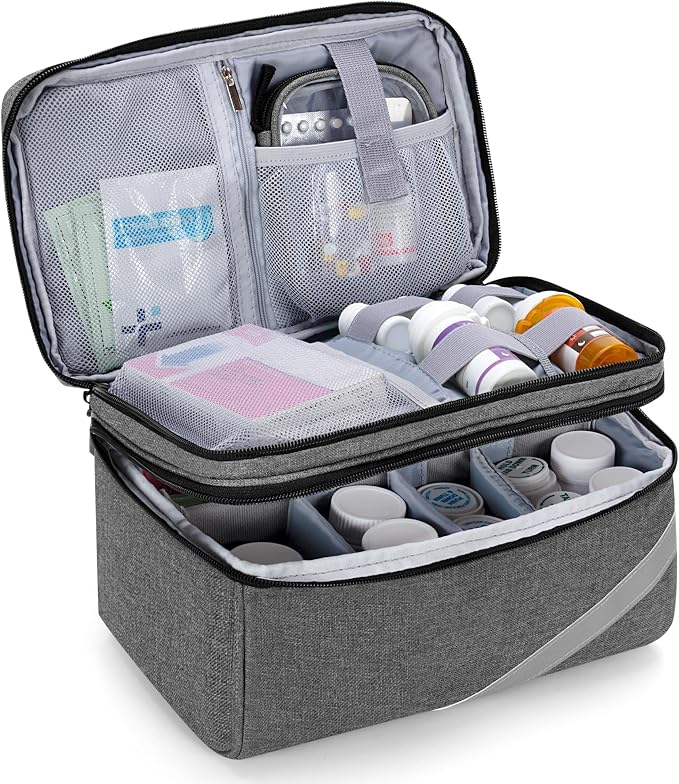 Trunab Medicine Storage and Organizer Bag Empty, Pill Bottle Organizer | with Portable Small Pouch, Home First Aid Box for Emergency Medication, Supplements or Medical Kits (Bag Only)
