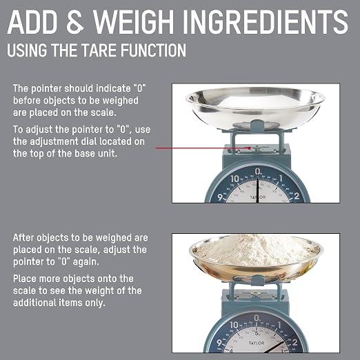 Taylor Mechanical Kitchen Weighing Food Scale with Bowl, Weighs up to 11lbs, Measures in Grams and Ounces, Food Scales for Kitchen, Storm Blue