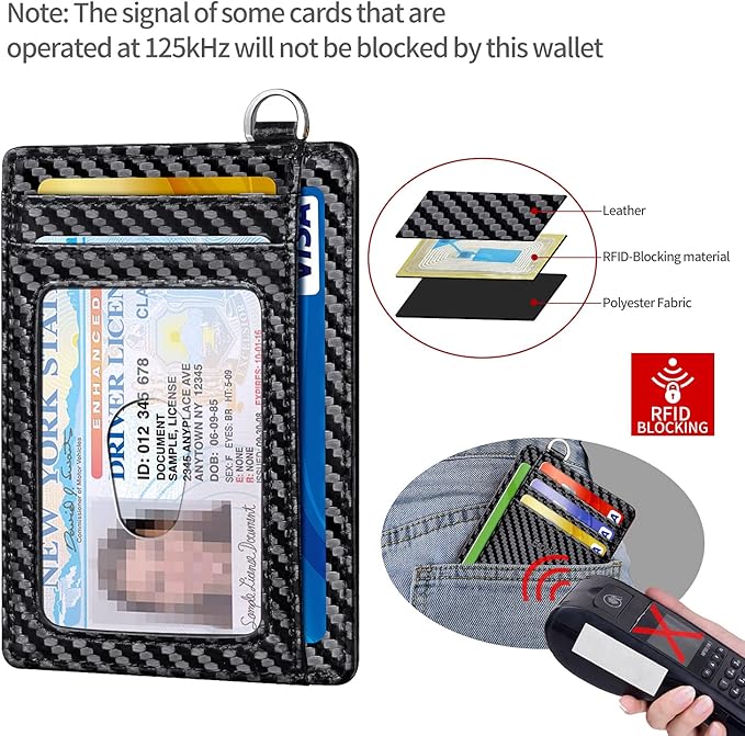 Slim Minimalist Front Pocket Wallet, RFID Blocking Credit Card Holder Wallet with Detachable D-Shackle for Men Women