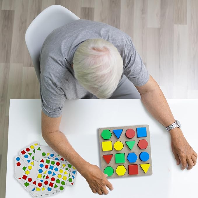 Dementia Products - Alzheimers Activities for Seniors Gifts for People with Dementia Easy Shapes Memory Activities for Elderly Geometric Cognitive Matching Puzzles