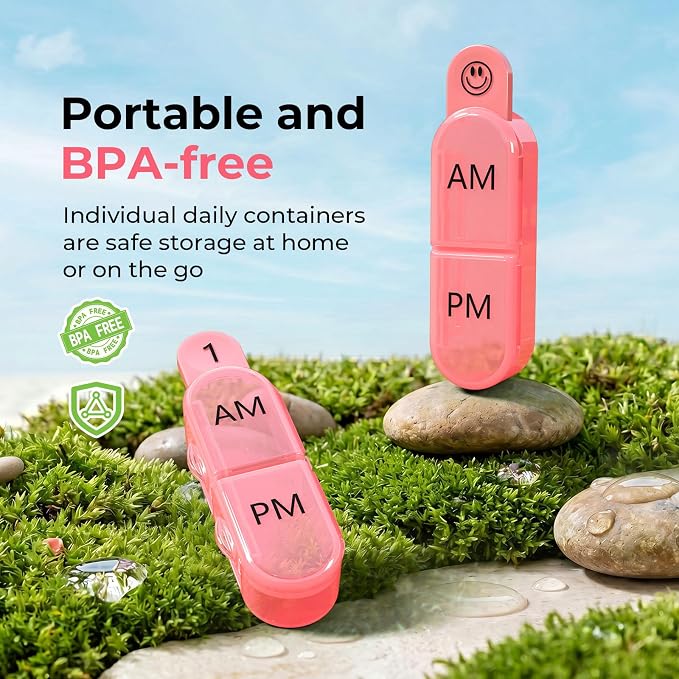 Daviky Monthly Pill Organizer 2 Times a Day - 30 Day Pill Box AM PM, BPA Free One Month Medicine Organizer Twice Daily, 31-Day Case to Hold Vitamins, Supplements & Medication, Pink