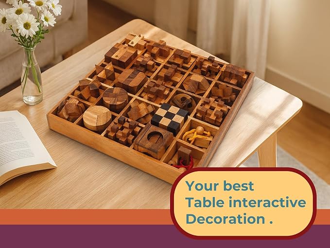 BSIRI 25 in 1 Wooden Brain Teaser Puzzles for Adults and Teens Interlocking 3D Mini Wood Mind Games Hand and Mind Puzzle Teasers Assembly & Disentanglement Set Toys Coffee Table Games Gift