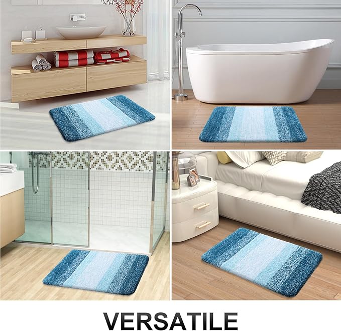 OLANLY Bathroom Rug Set 2 Piece, Soft Absorbent Microfiber Bath Rug Set, Non-Slip, Machine Wash Dry, Plush Shaggy Bath Mats for Bathroom (30"x20"+24"x16", Peacock Blue)