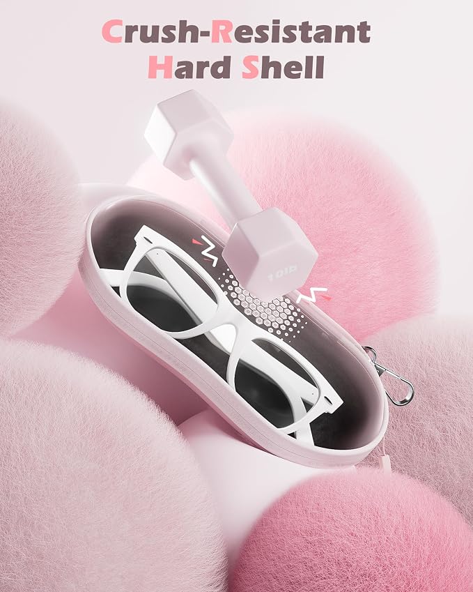 ProCase Sunglasses Case, Hard Shell Glasses Case for Men Women -Lightpink | Travel Shockproof Eyeglass Case with Metal Hanging Hook and Velvet Lining, Zipper Sport Glasses Holder Organizer for Gifts
