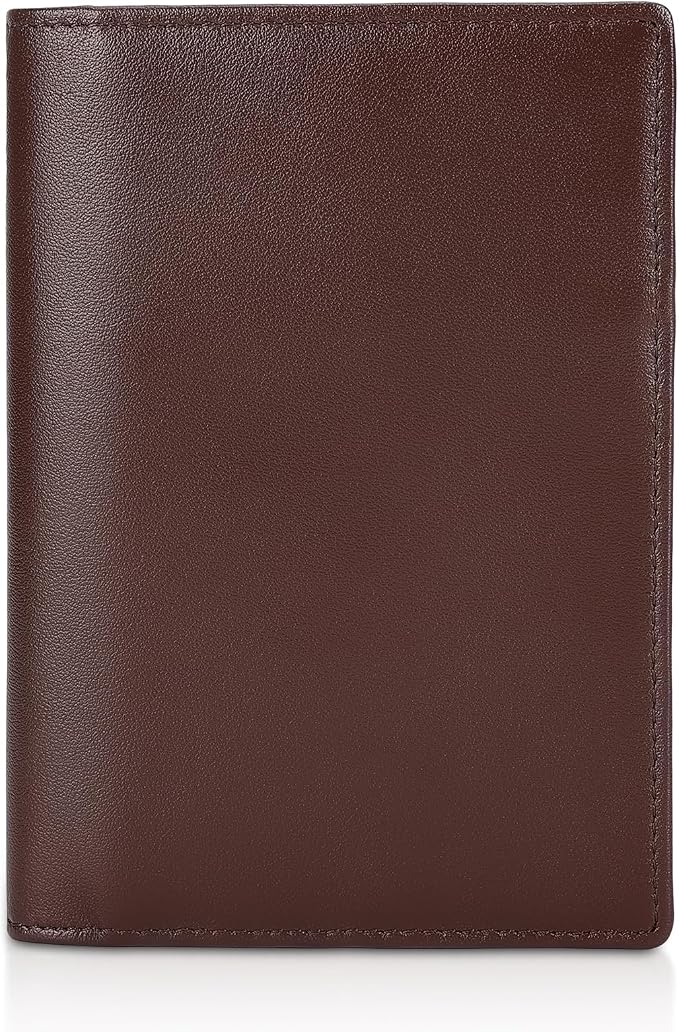 Polare Slim RFID Blocking Leather Passport Holder Travel Bifold Wallet For Men (Coffee)