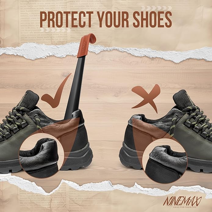 NINEMAX Shoe Horn Long Handle for Seniors Men Women, Metal Long Shoehorn for Boots, Shoe Spoon Helper 16.5''