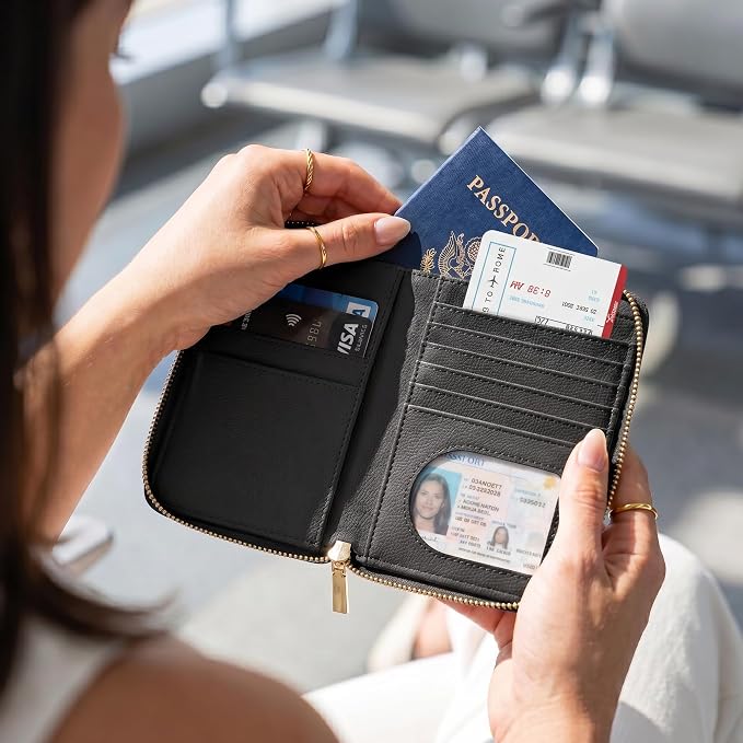 Beautiful Passport Holder And Travel Wallet with Wristlet Strap | All-in-One Organizer for Women Holds up to 4 Passports, w Card Slots and Keychain - RFID Blocking Keeps Documents Safe