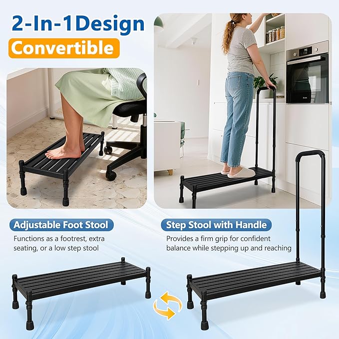 Medical Step Stool with Handle, Bed Step Stool for Elderly, 30.5" Long Bedside Steps for High Beds, Heavy Duty Stepping Stools, Handicap Footstool with Adjustable Handrail for Bed, SUV, Bathtub