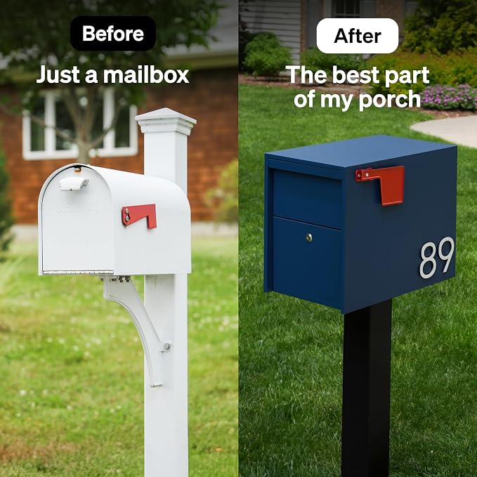 Adoorn Lockable Post Mount Mailboxes for Outside - Large Anti-Theft Locking Mailbox for Packages and Letters - Weatherproof Construction - Durable Steel - 15.5" H x 12" W x 18.5" D - Navy