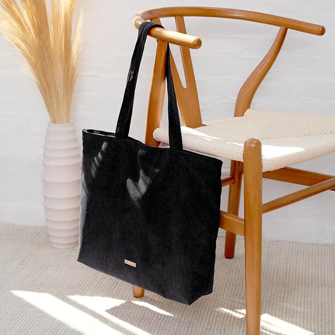 VANDEL Corduroy Tote Bag for Women and Men with Zipper and Inner Pockets. Cute School Tote Bag with Zipper, Aesthetic