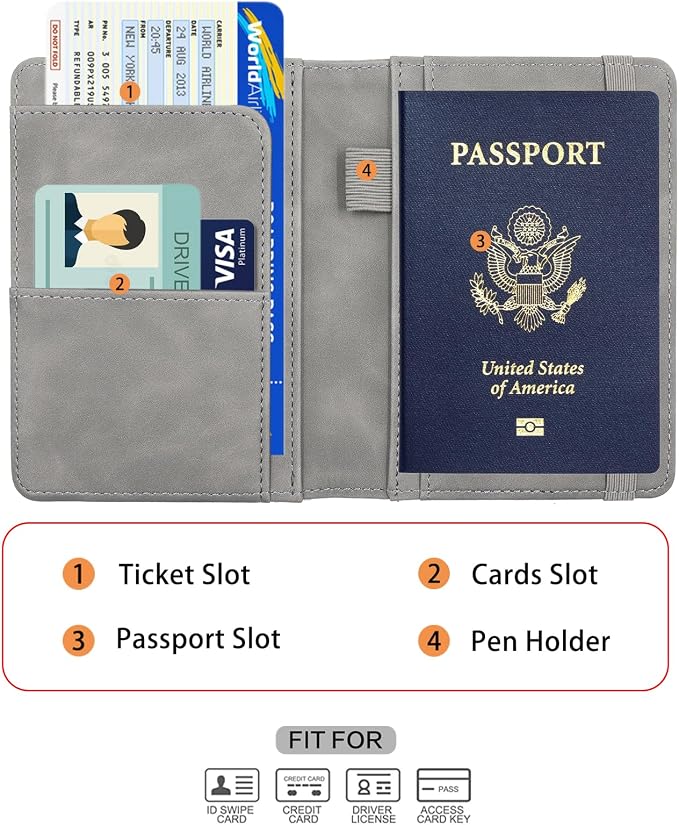 Melsbrinna Premium Leather Passport Holder Covers Case, Waterproof Rfid Blocking Travel Wallet Passport Holder with Pen Holder, Cute Passport Book for Women/Men