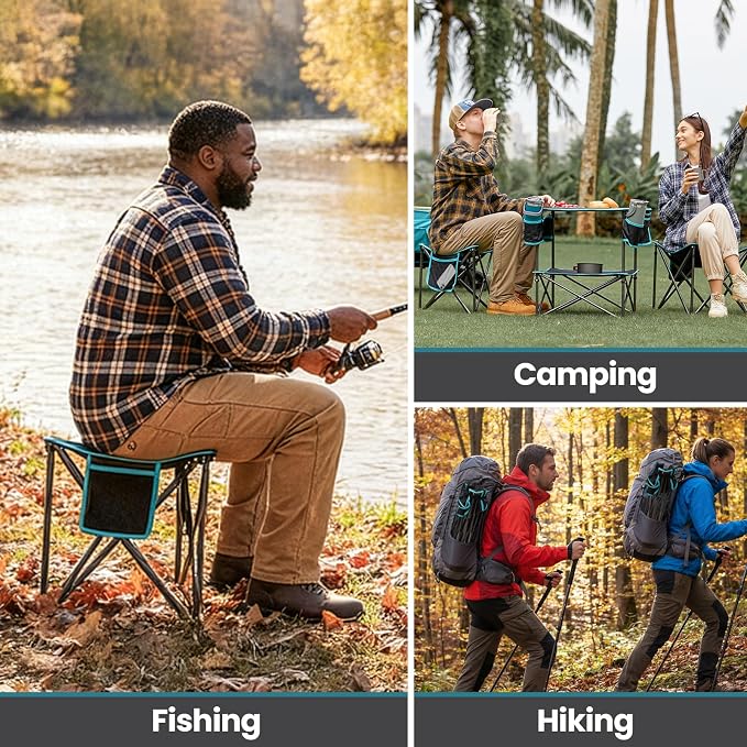 FUNDANGO Folding Tripod Stool, Lightweight Portable Fishing Chair with Thick Padded Seat, 440 Lbs Heavy Duty Outdoor Camping Chairs with Carry Bag for Walking Hunting Hiking Travel