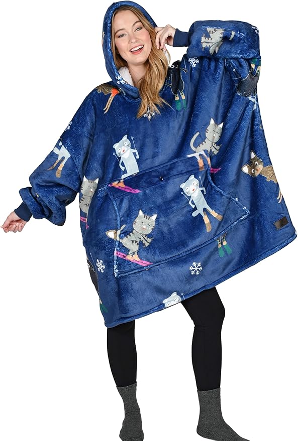 Catalonia Oversized Blanket Hoodie Sweatshirt, Wearable Sherpa Lounging Pullover for Adults Women Men