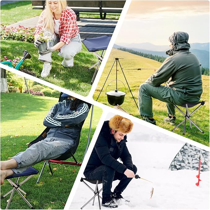 Lightweight Backpacking Stool, 13.8in Portable Folding Chair with Carry Bag | Folds to 2.6x2.6x12.6in, Retractable 4-Leg Frame, No Assembly and Carry Bag for Hiking, Travel, Concerts, Queuing and Fishing
