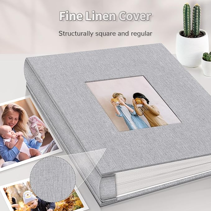 Artfeel Photo Album 4x6 with 600 Pockets,Slip-in Picture Albums,Linen Cover Memory Book with Front Window,White Page Vertical Photo Book for Wedding,Family,Anniversare,Baby,Vacation