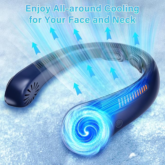 Portable Neck Fan Rechargeable, 5 Speeds, Lightweight, Long Lasting, Battery Operated All-Around Cooling Quiet Personal Fans for Travel Camping Cooling Essentials, Birthday Gifts for Women Men Mom Dad