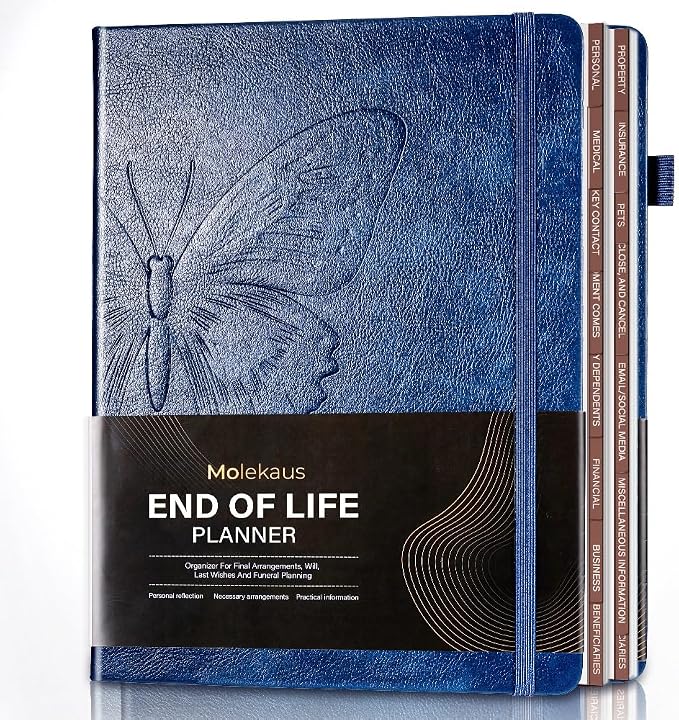 Molekaus End of Life Planner with Tabs, 7"x10" | Guided Estate Planning Organizer, Large Print, 120GSM Thick Paper, Inner Document Pockets for Final & Legal Affairs