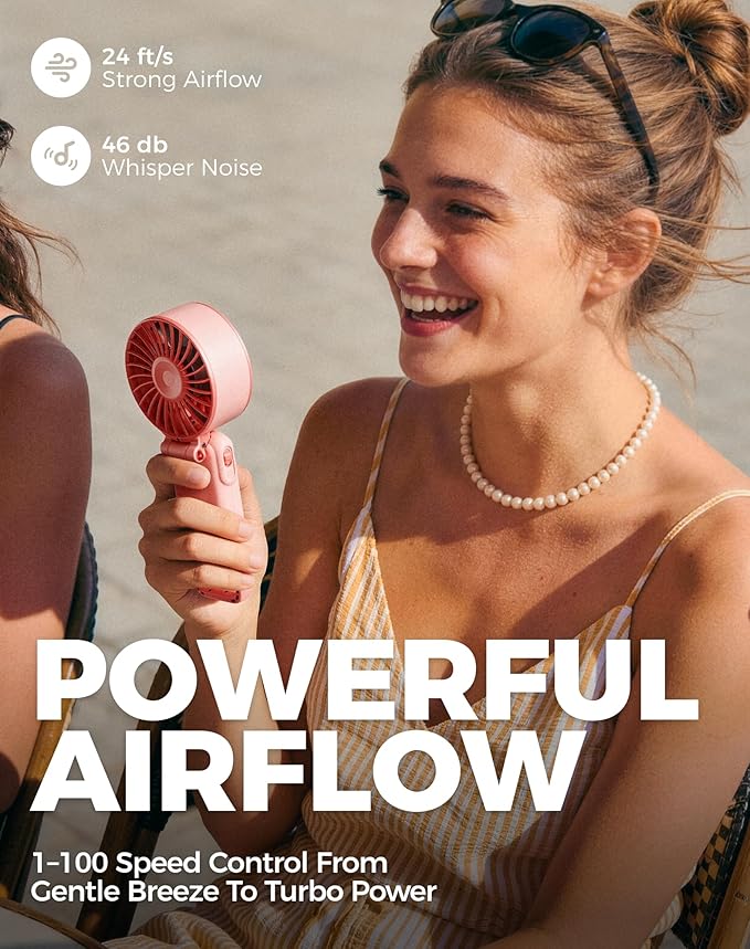 Diveblues Portable Turbo Fan, 100 Speed Handheld Fan with Strong Airflow, Foldable 4 in 1 Personal Fan for Neck, Desk & Travel, USB-C Rechargeable, Lightweight for Summer, Concerts & Outdoor Use
