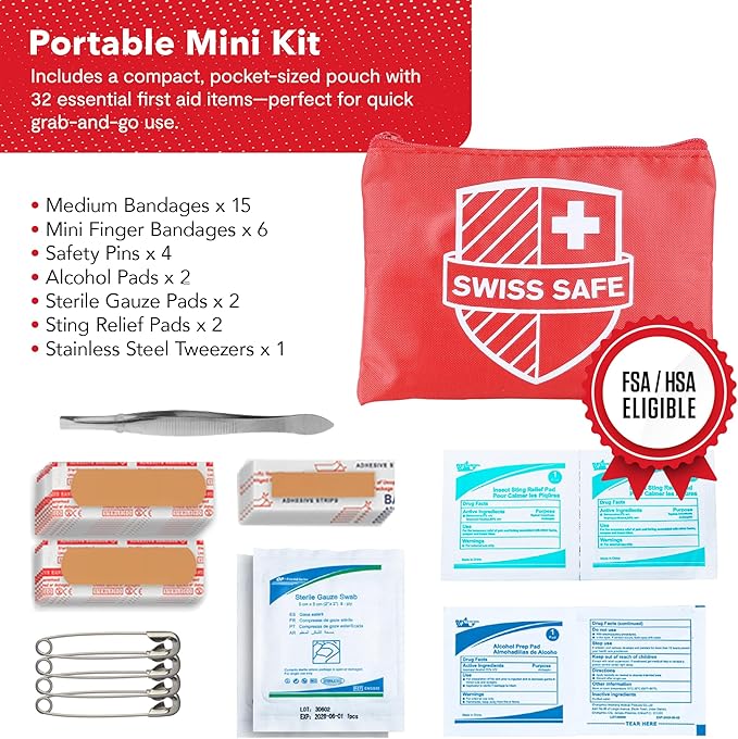 Swiss Safe 2-in-1 First Aid Kit for Car, Travel and Home, 348 Pieces, Large Hardcase with Bonus Mini Kit for Medical Emergency, Survival and Camping