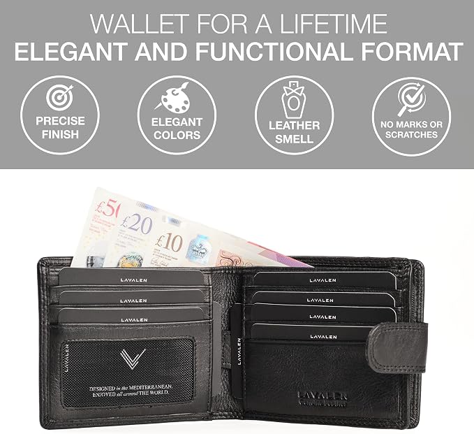 Soft Leather Wallet for Men, Genuine Bifold with Zipper Coin Pocket | Holds Bills, Credit Cards, Coins – RFID Blocking – Stylish, Durable & Practical Leather Wallet for Men
