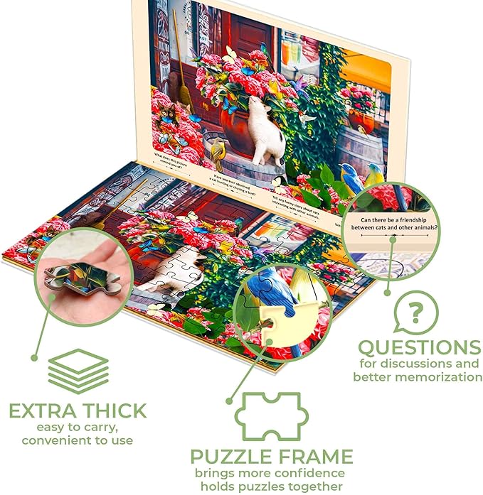 QUOKKA 63 Piece Dementia Activities for Adults - 3 Set Dementia Puzzles for Elderly - Large Piece Gifts Products for Seniors - Alzheimers Jigsaw Puzzle Games for Adults with Birds and Cats