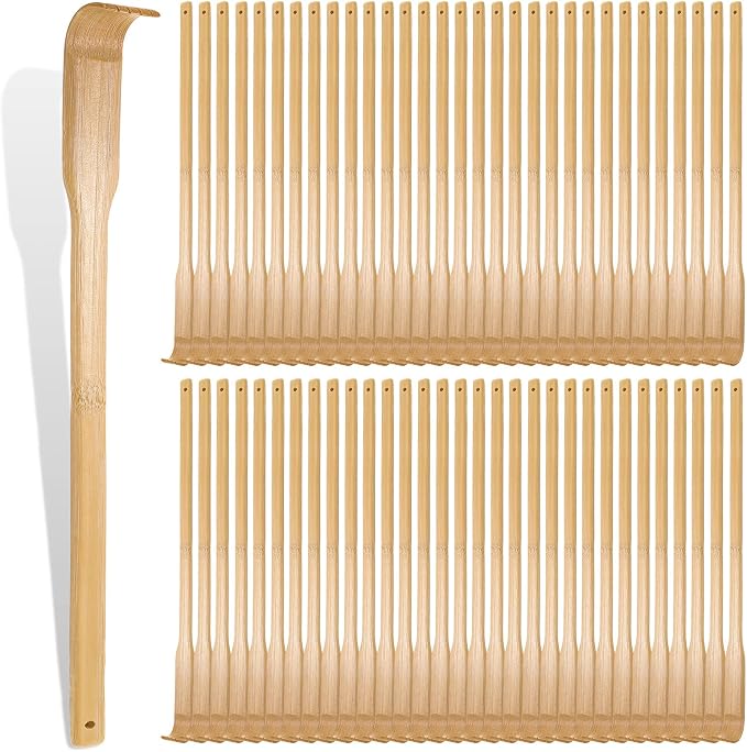 50 Pack Bamboo Back Scratchers Bulk, Long Handle Wooden Scratcher | Manual Back Scratcher for Itching Relief and Body Massage Handheld Wooden Scratcher for Elderly Men Women Family Nursing Gift