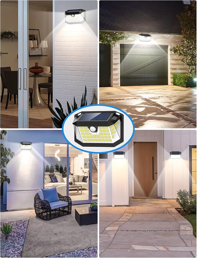 LANSOW Solar Motion Sensor Lights Outdoor 6 Pack, 188 LED/3 Modes, White | Motion Sensor Outdoor Lights IP65 Waterproof 270° Lighting, Solar Powered Security Flood for Outside Yard Garden Wall Patio