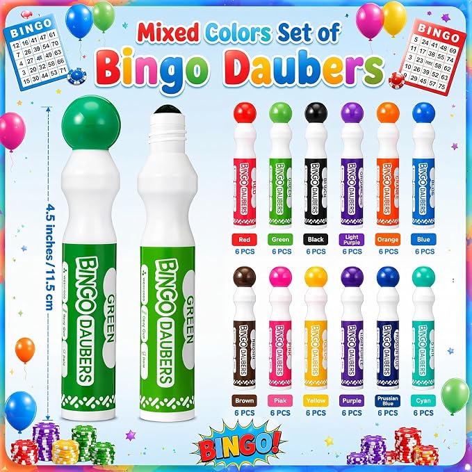 Crtiin 72 Pack Mixed Colors Set of Bingo Daubers Bingo Dabbers Dot Markers Bulk Paint Dotters Craft Ideal for Art and Crafts Painting Supplies Drawing Coloring Class Pre School Adult Gift (12 Colors)
