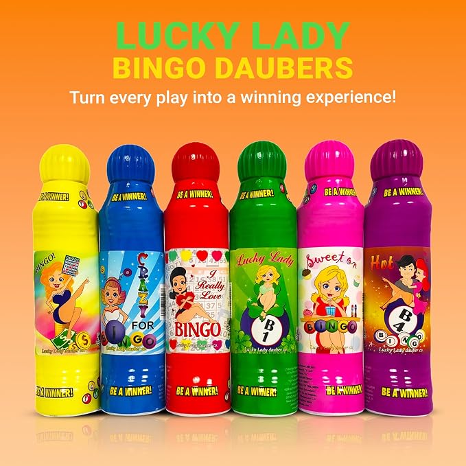 Lucky Lady Bingo Daubers Made with Dab-O-Ink, Sunsational and Dab-O-Ink Dazzle Glitter Combo Gift Set – 3 oz. 18 Pack, Versatile Ink Daubers - Bingo Markers for Adults and Seniors