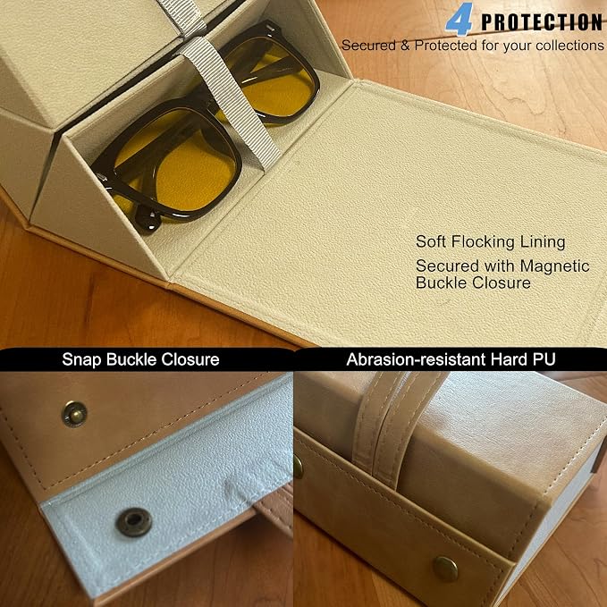 Longjet Sunglasses Organizer Travel Glasses Case 5 Slots Multiple Pairs Eyeglasses Storage Box Hanging Eyewear Holder