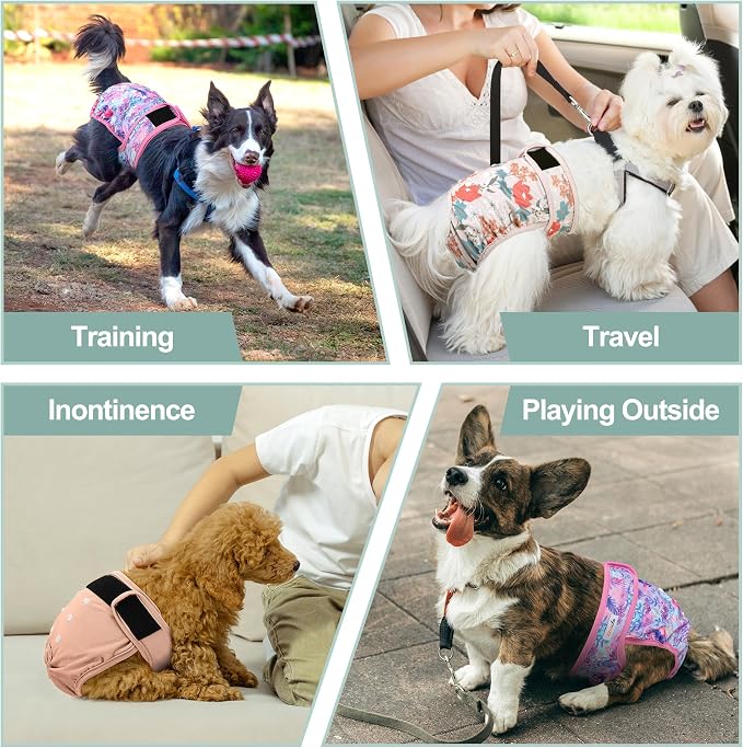 Washable Reusable Female Dog Period Diapers for Heat Doggie Puppy Diapers for Female Dogs, S