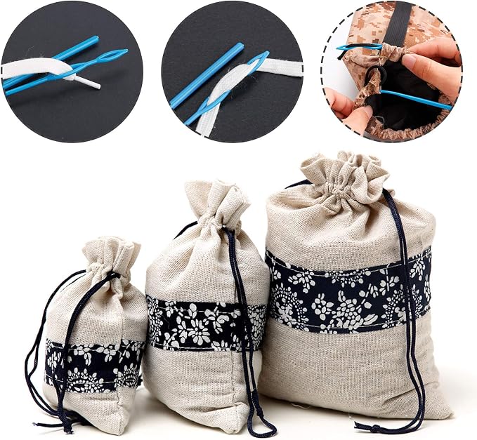 10 Pieces Bodkin Threader Drawstring Threader Set | 2 Flexible Plastic Drawstring Threader, 2 Stainless Steel Sewing Loop Turner Hook, 2 Metal Tweezers, 3 Flat Plastic Threader