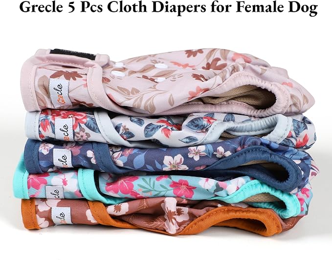 Female Dog Diapers 5Pcs - Premium Reusable Diapers for Doggie in Heat - Highly Absorbent Dog Diapers Female for Pet Incontinence with Adjustable Snaps, Breenish Lily Flower, XL