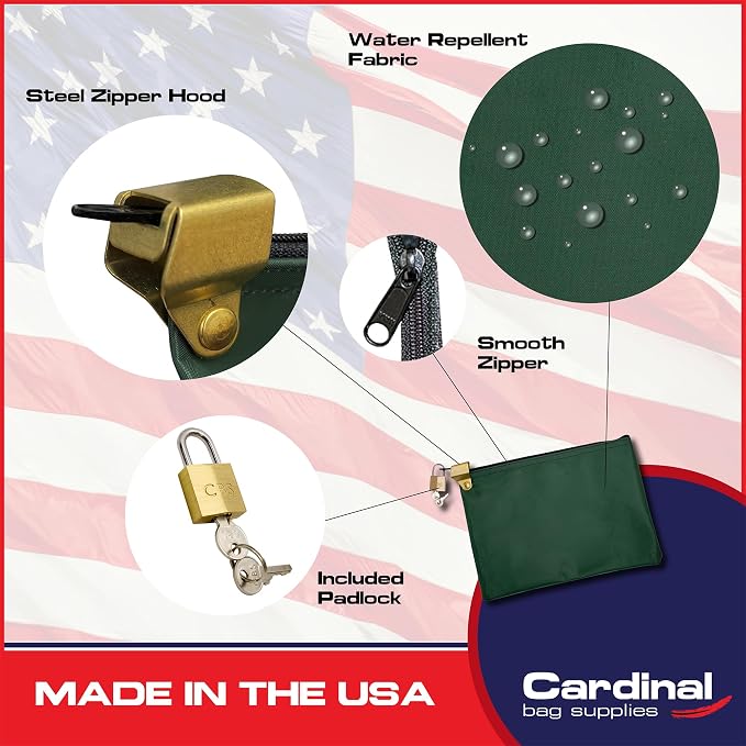 Medication Security Bag with Padlock, Forest Green | Zipper Hood, Includes 2 Keys, Small Pill Bag, Travel Carry Pouch, Medicine Storage, Made in USA