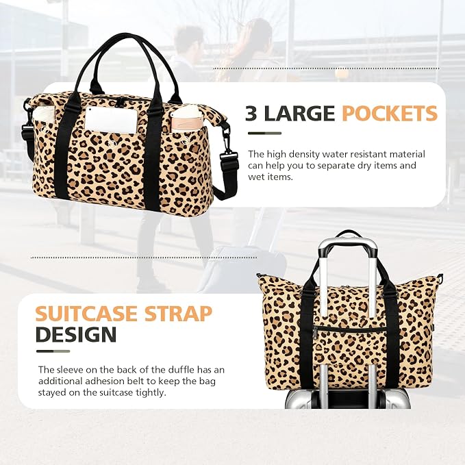 TOPBAG Travel Duffle Bag, Waterproof Weekender Carry On Tote Bags for Women, Sport Gym Bag for Men, Hospital Bag for Labor and Delivery, Overnight Luggage Bag with Trolley Sleeve Coral Pink