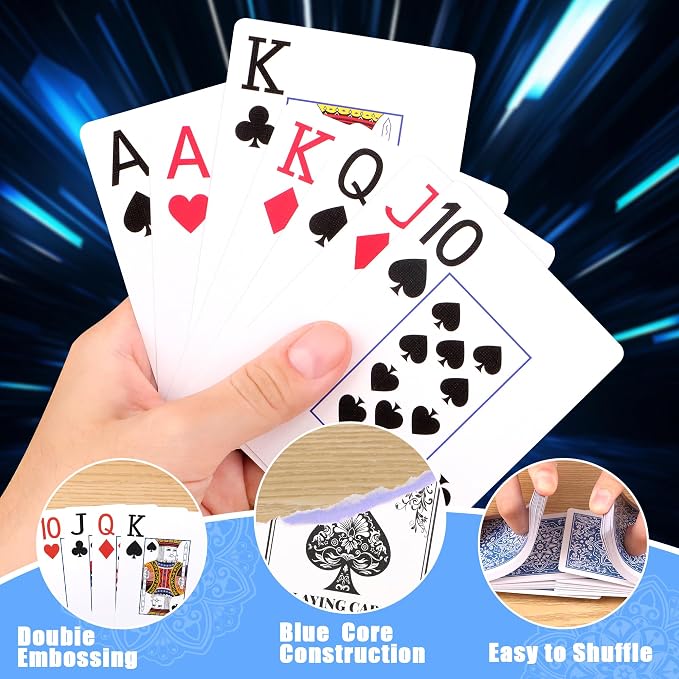 Playing Cards, Deck of Cards, Poker Cards, Jumbo Poker Size Large Print Playing Cards for Adults Seniors, Card Games for Family Game Night Table Games Magic Casino Theme Party (Blue)