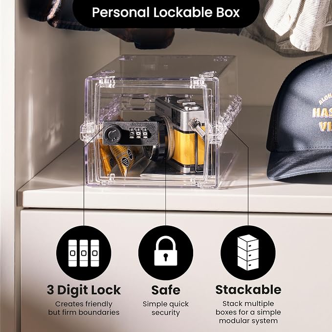 Lockabox Mini™ | Small Lock Box with Combination Lock (Half Letter Sized) | Mini Lockable Box for Small Medicines, Snacks & Mobile Phones | External Size 8.8 x 6.1 x 4.7 Inches (Crystal)