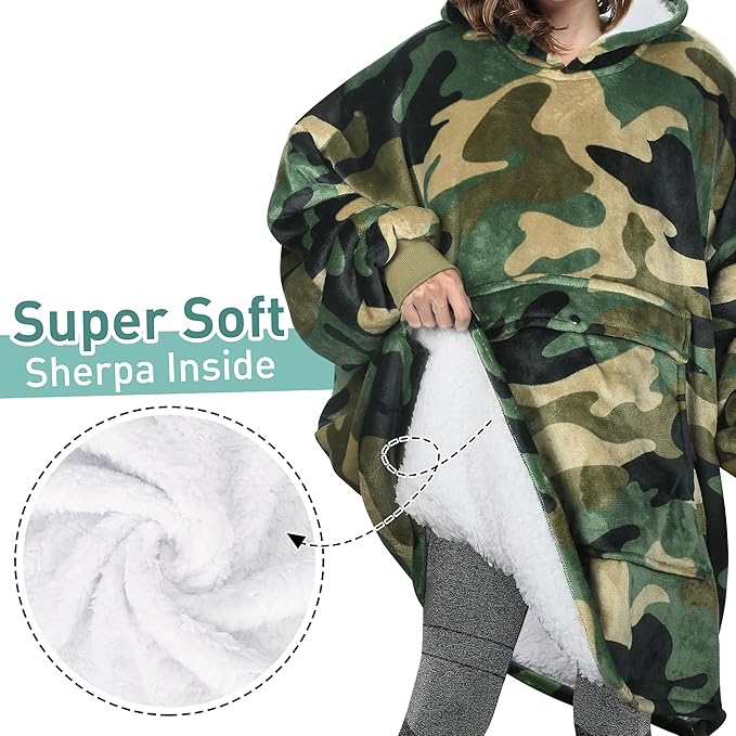 Catalonia Oversized Blanket Hoodie Sweatshirt, Wearable Sherpa Lounging Pullover for Adults Women Men