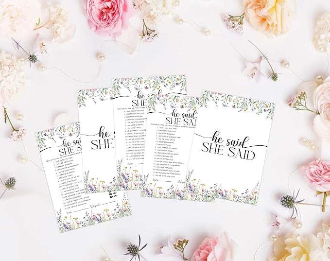 Wildflower Bridal Shower Games, Boho Flowers He Said She Said Game for 30 Guests with Game Cards, Bridal Shower Decor, Wedding Decorations Supplies (28)