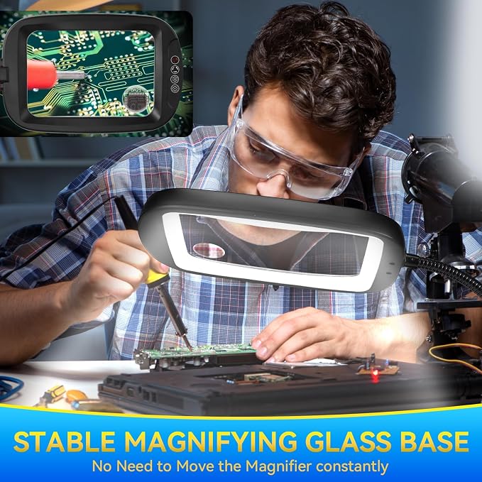 30X 10X Extra Large Floor Magnifying Glass with Light and Stand | 60 LED Flexible Gooseneck Floor Magnifying Lamp with 5 Color Modes, 2-in-1 Lighted Magnifiers for Close Work, Sewing,Crafts