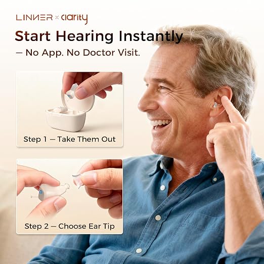 LINNER-New Saturn OTC Hearing Aids for Senior, Rechargeable Hearing Amplifiers with Comfort Design, Discreet & Nearly Invisible In-Ear Device for Adult, Noise Cancellation for Aid & Assist (Beige)