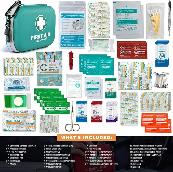 SuccorWare 150 Pieces Mini First Aid Kit - Small Medical Kit with Hard Shell - Emergency First Aid Kit for Car, Travel, Home, Outdoor, Office, Camping, Hiking (Green)