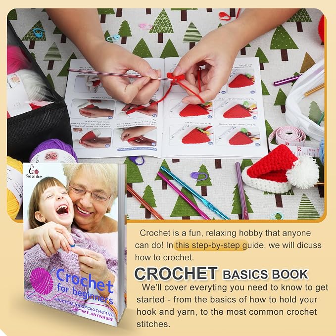 Aeelike 20pcs Acrylic Yarn for Crocheting, Crotcheting Set for Beginners, Crochet Kit with Everything Include 1093 Yards Yarn, Aluminum Crochet Hooks,Step-by-Step Instruction and Black Organiser Bag
