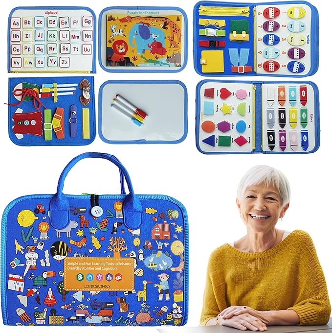 Fidget Blanket for Adults with Dementia, Dementia Activities for Seniors & Alzheimer’s Patients, Sensory Blanket Busy Board, Dementia Fidget Toys for Elderly，Anxiety Relief—Blue
